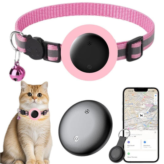 Collier LocaliMinou rose avec son traceur inclus, porté par un chat