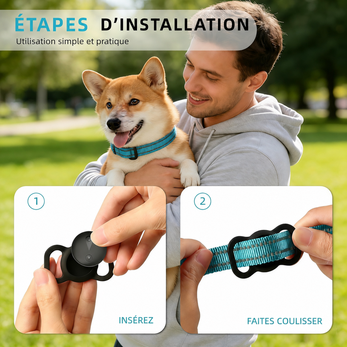 Le LocaliPitou fixé au collier d'un chien