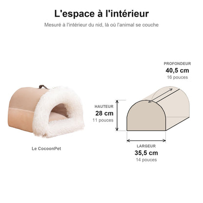 Schéma des dimensions intérieures du CocoonPet : 35,5 cm de largeur, 40,5 cm de profondeur, 28 cm de hauteur